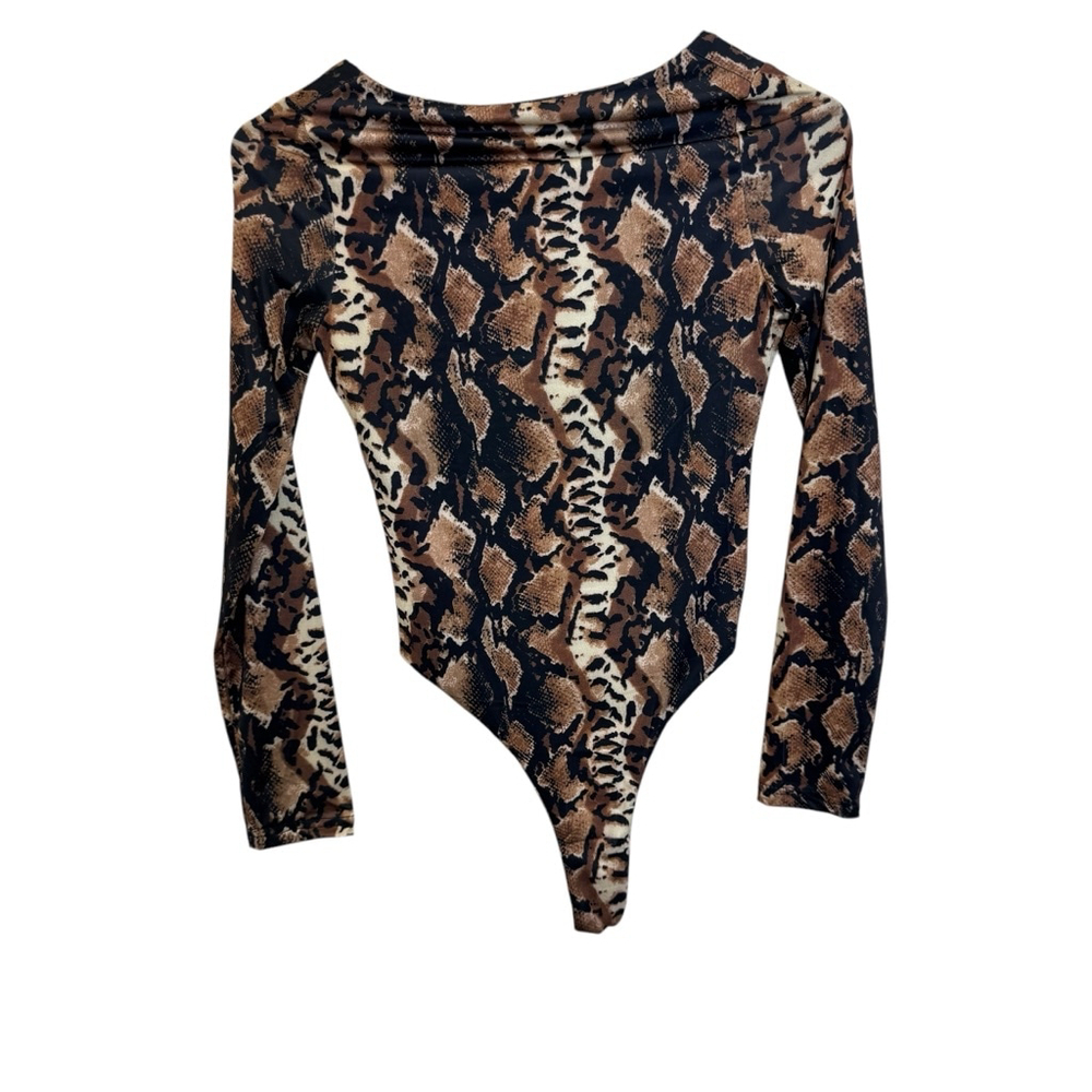Women's Lizette Collection Bodysuit Size S Brown Snake Print NWT - Picture 2 of 6